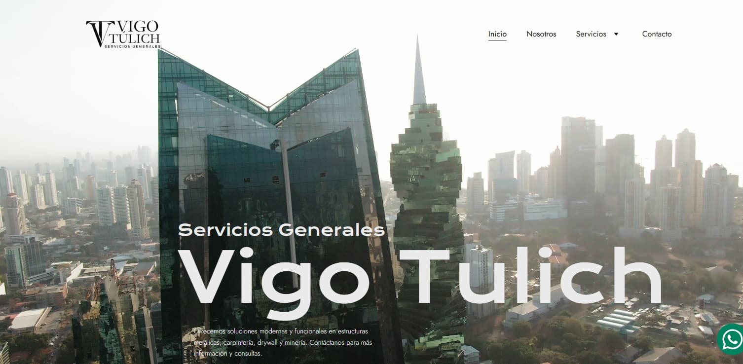 Captura de pantalla del proyecto: Vigo Tulich Servicios Generales